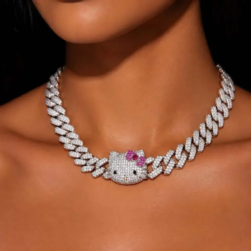 Hello Kitty Diamond Necklace – Silver 16”